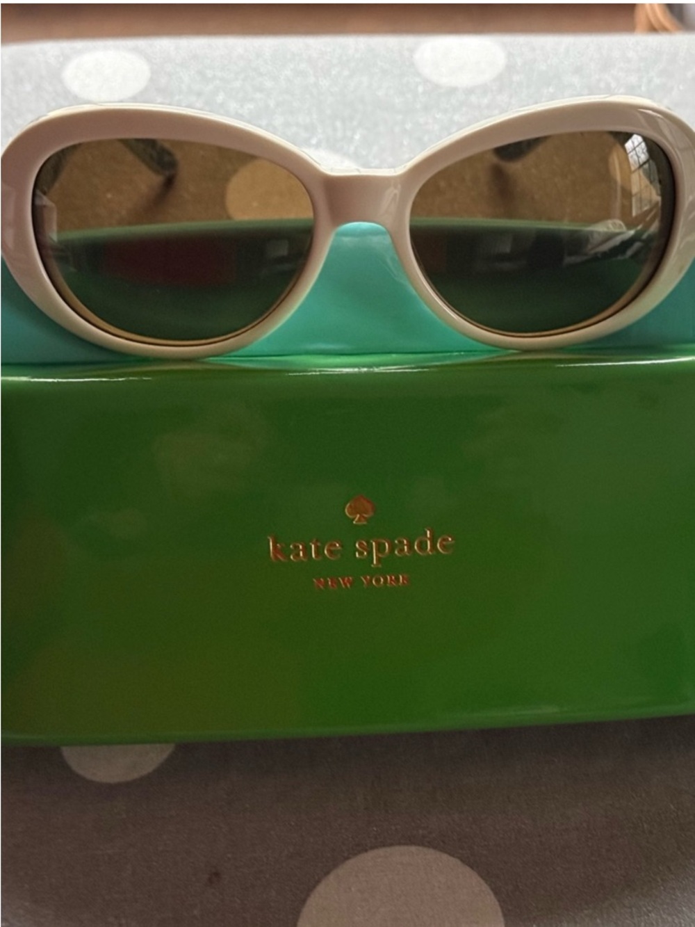 kate spade Cream Oval Sunglasses with Dark Lenses